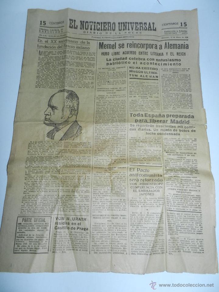 Military Antiques: DIARIO EL NOTICIERO UNIVERSAL a&ntilde;o 1939, 22 DE MARZO, PLENA GUERRA CIVIL, TODA ESPA&Ntilde;A SE PREPARA PARA