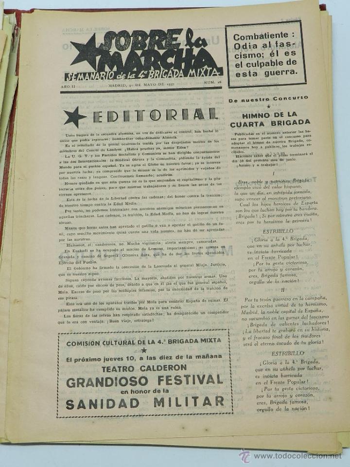 Militaria: SOBRE LA MARCHA, SEMANARIO DE LA 4&ordf; BRIGADA MIXTA, PLENA GUERRA CIVIL, MADRID 31 DE MAYO y 7 de Juni