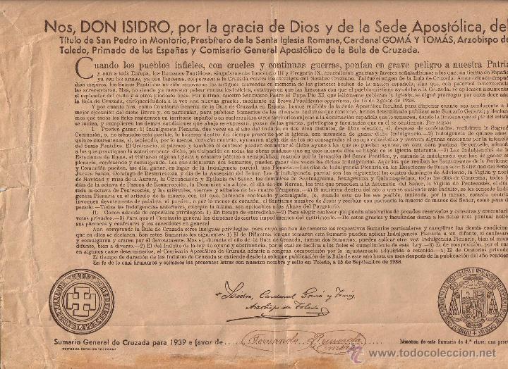 Militaria: BULA 1938 SUMARIO GENERAL DE CRUZADA PARA 1939 - ARZOBISPO DE TOLEDO