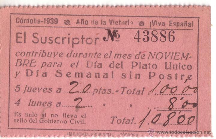 Militaria: VALE MENSUAL PLATO UNICO NOVIEMBRE 1939