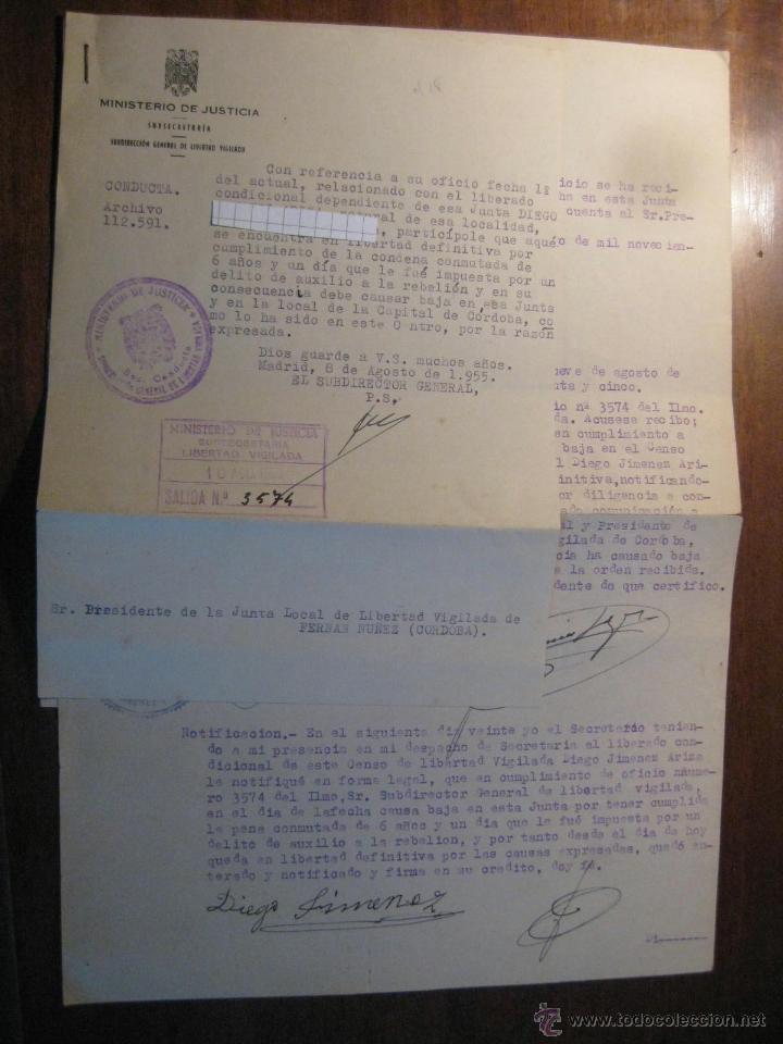 Militaria: EXPEDIENTE SUBDIRECCION GENERAL DE LIBERTAD VIGILADA 1955- CURIOSO POR LA FECHA
