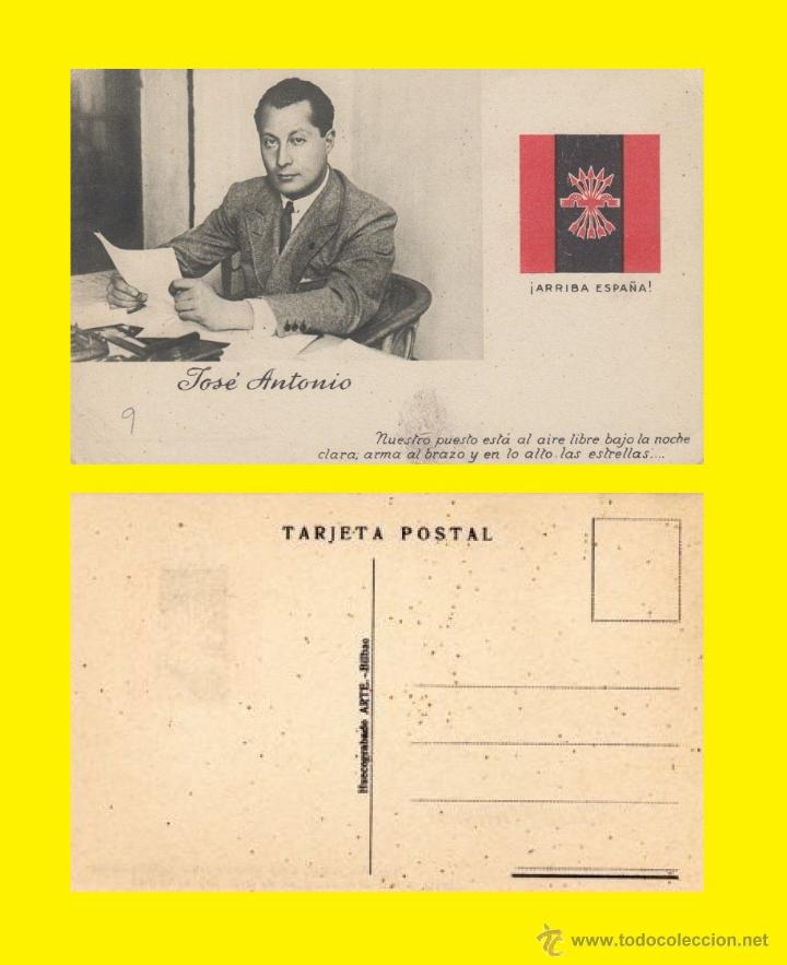 Militaria: Postal de Primo de Rivera a&ntilde;o 1938 + antigua insignia de Falange de ojal+ moneda 25 c&eacute;ntimos 1937