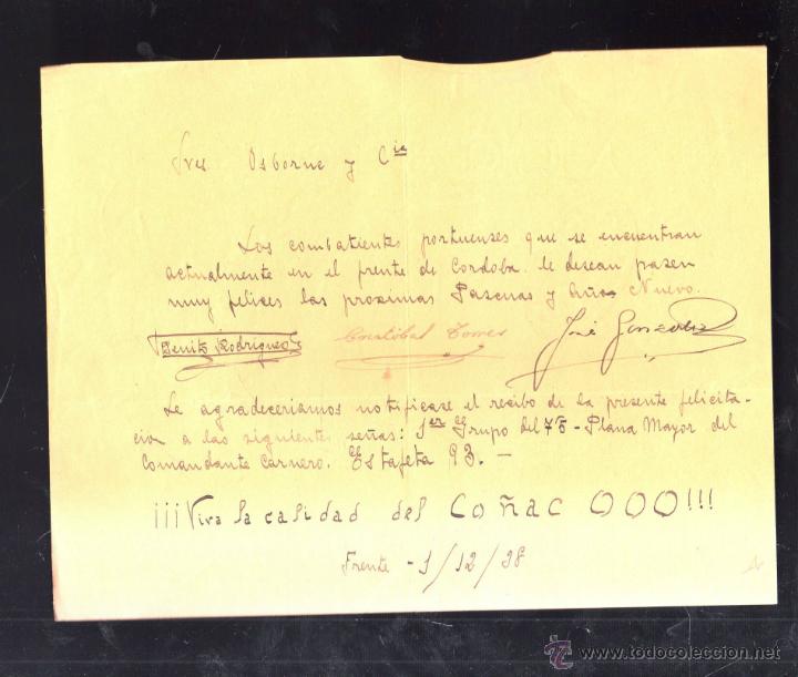 Militaria: FRENTE DE CORDOBA. 1/12/1938. FELICITACION DE LOS COMBATIENTES PORTUENSES. LEER