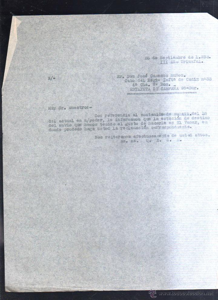 Militaria: 1938. CABO DE RGMTO INFANTERIA CADIZ 33. 4&ordf; CIA. 7&ordm; BON. ESTAFETA 93-SUR. GUERRA CIVIL. LEER