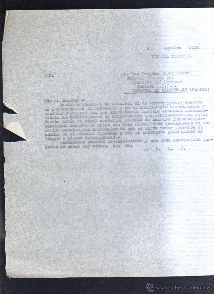 Militaria: SEPTIEMBRE 1938. CUARTEL GRAL. EJERCITO DEL NORTE. ESTAFETA 20 CENTRO. GUERRA CIVIL. LEER