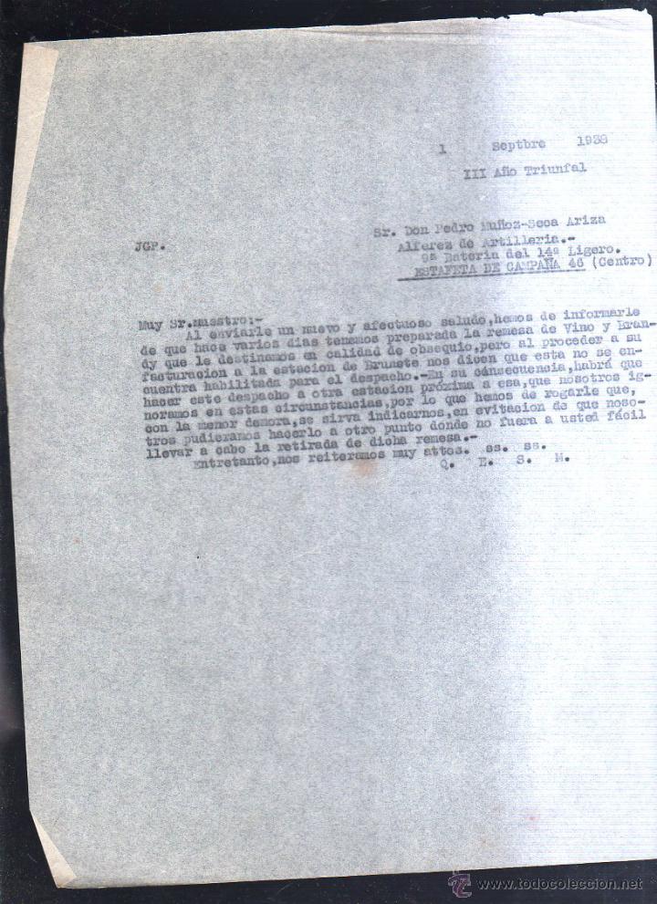 Militaria: SEPTIEMBRE 1938. ALFEREZ DE ARTILLERIA. 9&ordf; BATERIA DEL 14&ordf; LIGERO. ESTAFETA 46. GUERRA CIVIL. LEER