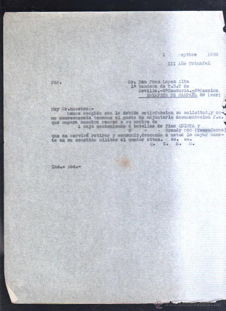 Militaria: 1938. 1&ordm; BANDERA DE T.E.T SEVILLA. 2&ordf; CENTURIA 2&ordf; SECCION. ESTAFETA 89. GUERRA CIVIL. LEER