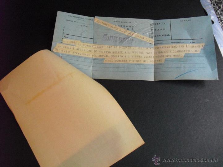 Militaria: ENERO 1937 ESCRITO Y TELEGRAMA SOBRE URGENTE NECESIDAD DE DINERO EN EJERCITO DE ASTURIAS