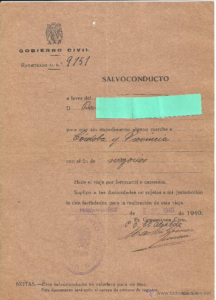 Militaria: SALVOCONDUCTO A FAVOR DE UN LABRADOR 2-7-1940