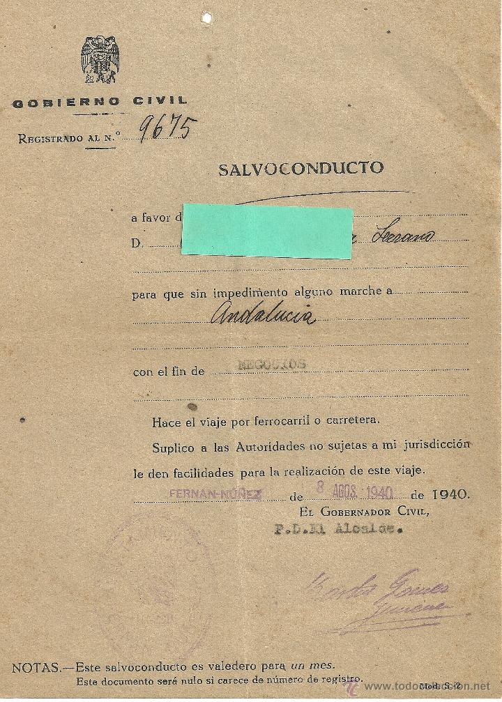 Militaria: SALVOCONDUCTO A FAVOR DE UN LABRADOR 2-7-19408/8/1940