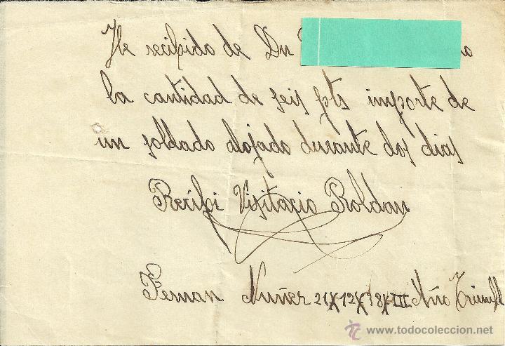 Militaria: RECIBO POR POR ALOJAR A UN SOLDADO 21-12-1938