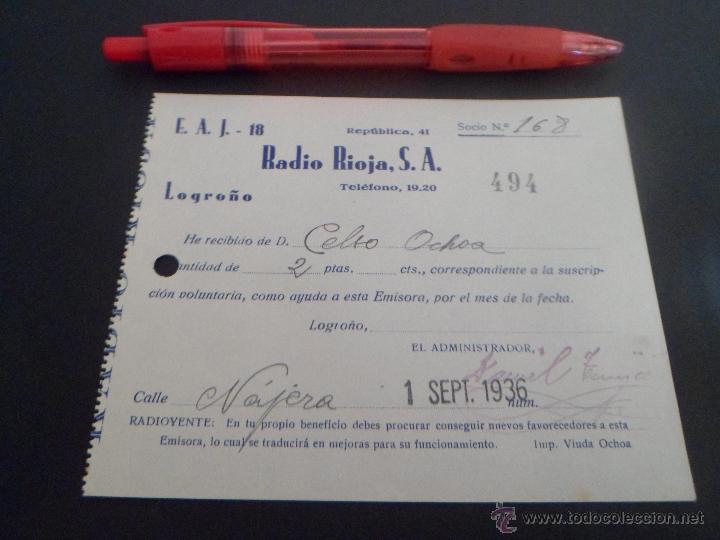 Militaria: BOLETIN DE SUSCRIPCION A RADIO RIOJA S.A DE LOGRO&Ntilde;O --- 1 SEPTIEMBRE 1936 POR 2 PESETAS