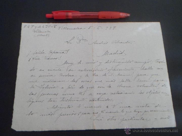 Militaria: CARTA MANUSCRITA, JEFE LOCAL, FALANGE, SECCION FEMENINA - JUNIO 1939 - VILLAMALEA (ALBACETE)CON CU&Ntilde;O