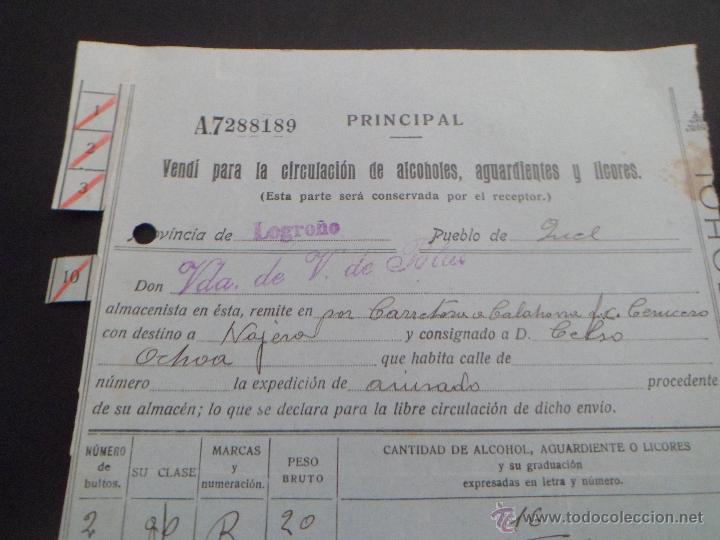 Militaria: DECLARACION DE LA VENTA DE 16 LITROS DE ANISADO - EN 1937 EN LOGRO&Ntilde;O - PARA SU LIBRE CIRCULACION