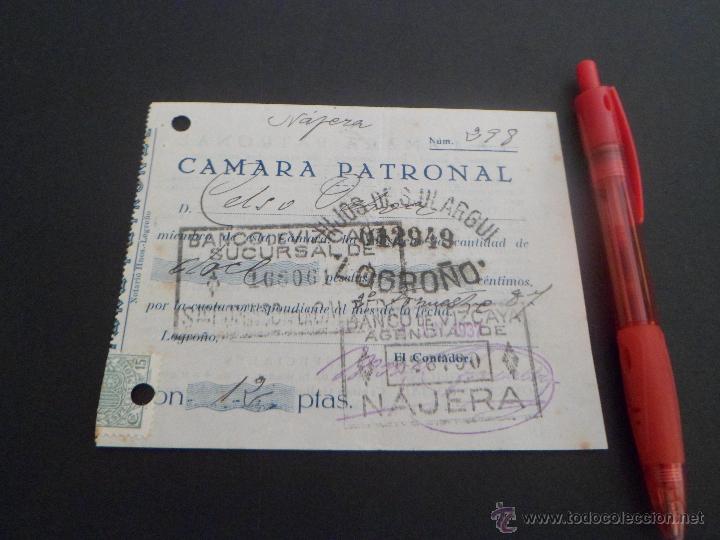 Militaria: RECIBO DE PAGO DE LA CUOTA MENSUAL DE LA CAMARA PATRONAL EN 1937 DE NAJERA _(LOGRO&Ntilde;O) DE 12 PESETAS
