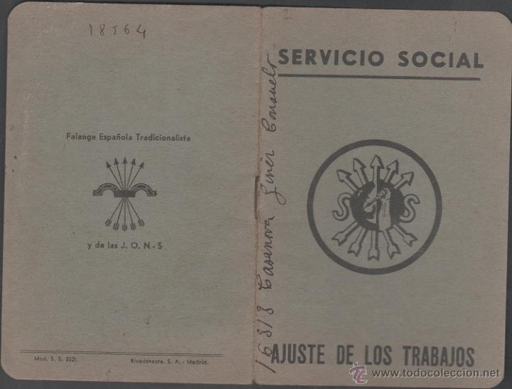 Military Antiques: S0016 Falange Espa&ntilde;ola - Cartilla del  SERVICIO SOCIAL - Ajuste de Trabajos - Departamento BARCELON