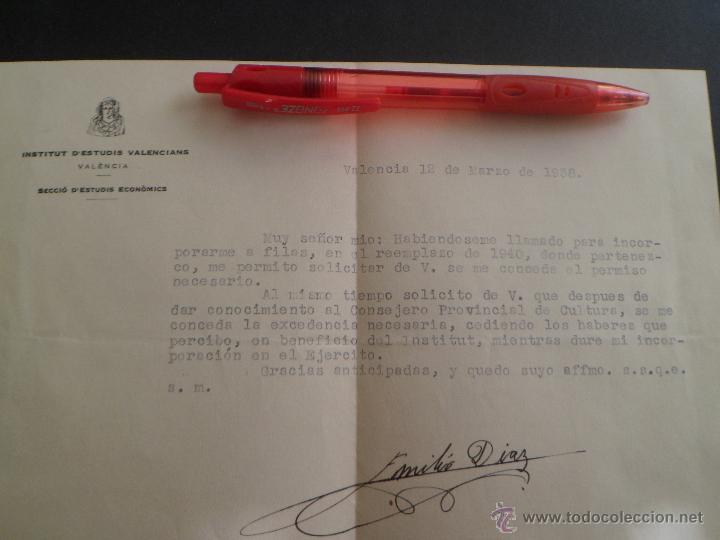 Militaria: SOBRE Y CARTA DE SOLICITUD DE PERMISO Y EXCEDENCIA PARA INCORPORARSE AL EJERCITO -VALENCIA 12-3-1938