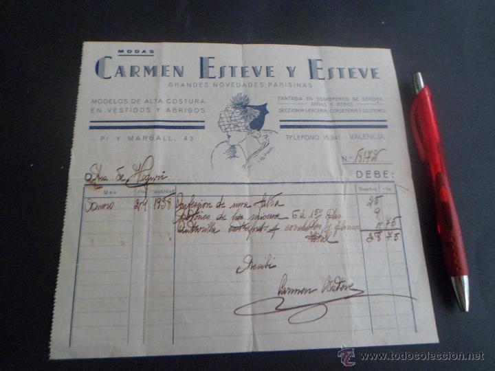 Militaria: FACTURA MODAS CARMEN ESTEVE Y ESTEVE - NOVEDADES PARISINAS - 1938 - VALENCIA
