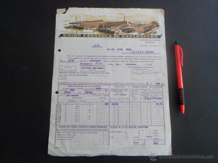 Militaria: FACTURA UNION ESPA&Ntilde;OLA DE EXPLOSIVOS - 1938 - NAJERA - LOGRO&Ntilde;O