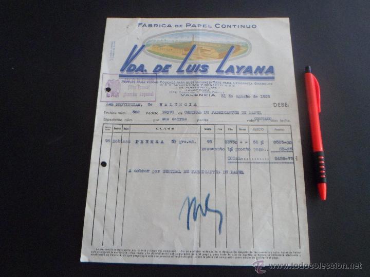 Militaria: FACTURA FABRICA DE PAPEL CONTINUO  VIUDA DE LUIS LAYANA - AGOSTO 1939 - EN VALENCIA