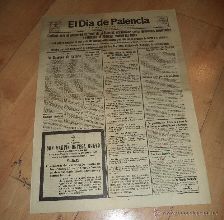 Militaria: DIARIO EL DIA DE PALENCIA. 29 OCTUBRE 1936. A&Ntilde;O XLVI, 2&ordf; EPOCA. N&ordm; 14444. LEER
