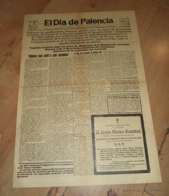 Militaria: DIARIO EL DIA DE PALENCIA. 26 JULIO 1937. A&Ntilde;O 47, 2&ordf; EPOCA. N&ordm; 14636. LEER