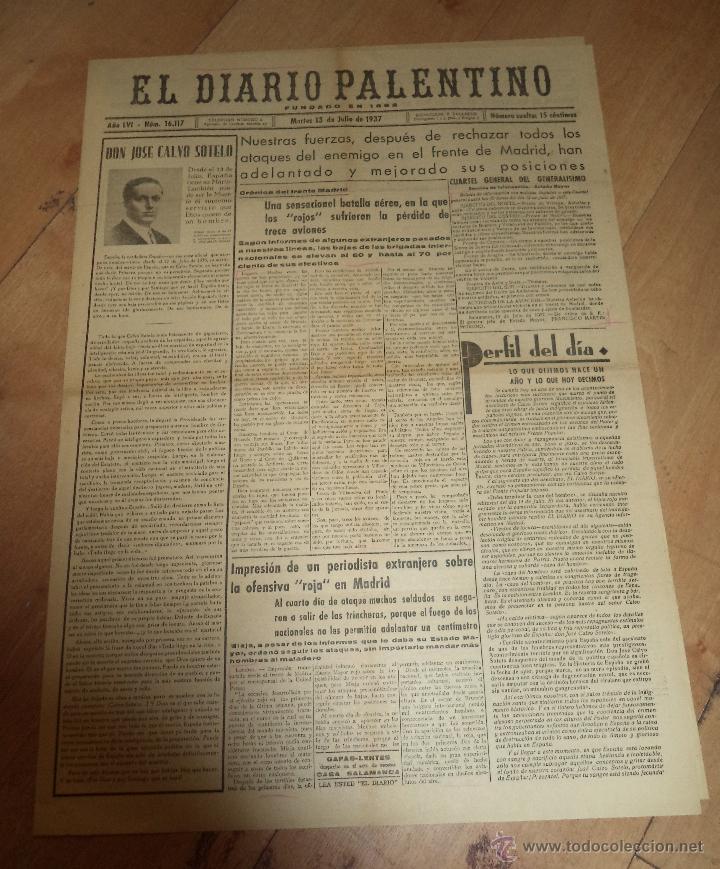 Militaria: EL DIARIO PALENTINO. A&Ntilde;O LVI. N&ordm; 16117. 13 JULIO 1937. JOSE CALVO SOTELO. LEER