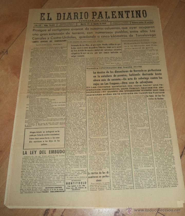 Militaria: EL DIARIO PALENTINO. A&Ntilde;O LVI. N&ordm; 16153. 24 AGOSTO 1937. LOS CORRALES Y CASTRO-URDIALES. LEER