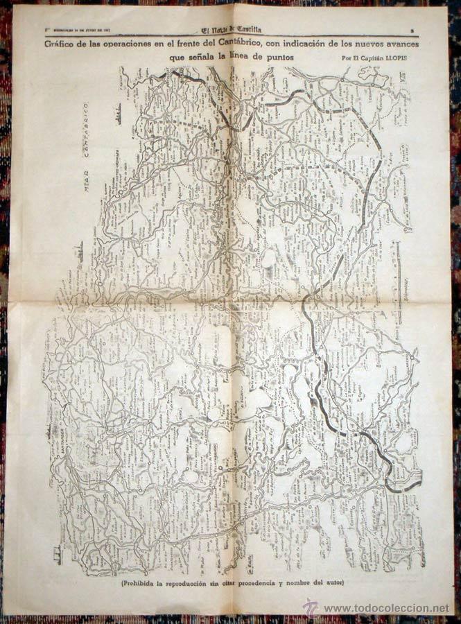 Militaria: GRAFICO DE LAS OPERACIONES DEL FRENTE DEL CANTABRICO, 1937