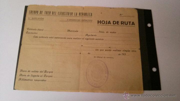 Militaria: CUERPO DE TREN DEL EJERCITO DE LA REPUBLICA-HOJA DE RUTA-3&ordf; DIVISION-SIN RELLENAR