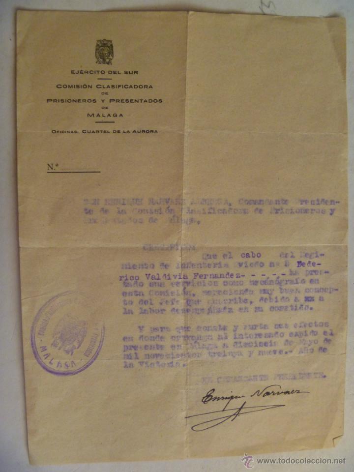 Militaria: GUERRA CIVIL, EJERCITO DEL SUR , COMISION CLASIFICADORA DE PRISIONEROS DE MALAGA , 1939