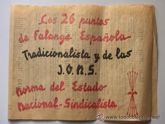 Militaria: HOJA 26 PUNTOS DE FALANGE ESPA&Ntilde;OLA / SERVICIO NACIONAL DE PROPAGANDA /JEFATURA PROVINCIAL DE HUESCA