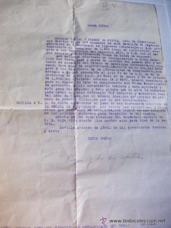 Militaria: GUERRA CIVIL : EJERCITO DEL SUR, 1937. SOLICITUD DE ASCENSO A SARGENTO
