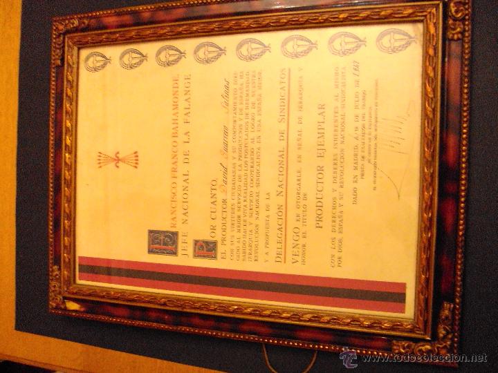 Militaria: Gran cuadro falange 1947 sindicato, francisco franco, original