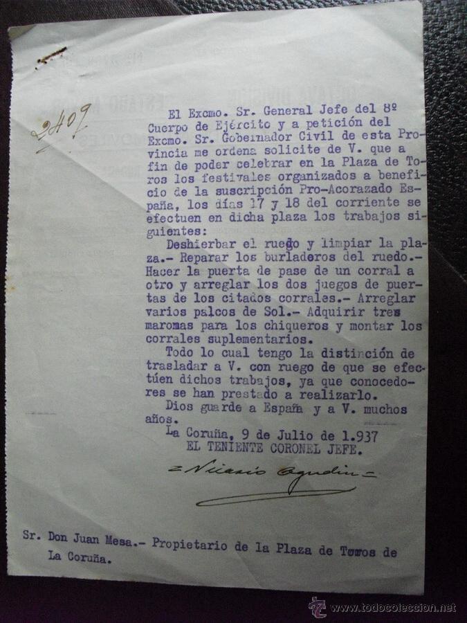 Militaria: 1937 GUERRA CIVIL  DOCUMENTO SOBRE FESTIVAL A BENEFICIO DE LA SUSCRIPCION PRO-ACORAZADO ESPA&Ntilde;A