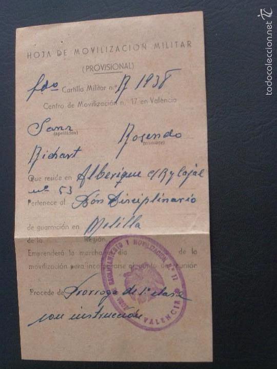 Militaria: Hoja de movilizacion militar provisional 1938