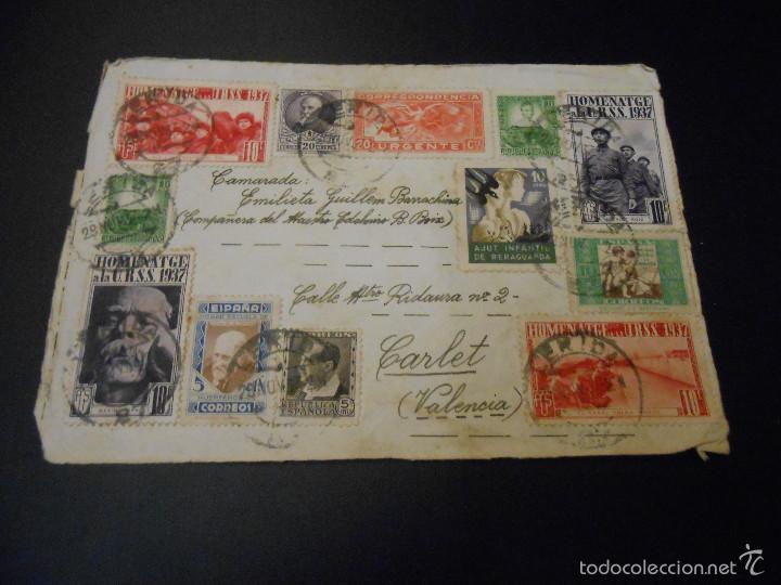 Militaria: FRONTAL DE SOBRE CIRCULADO CON MULTITUD DE SELLOS REPUBLICANOS