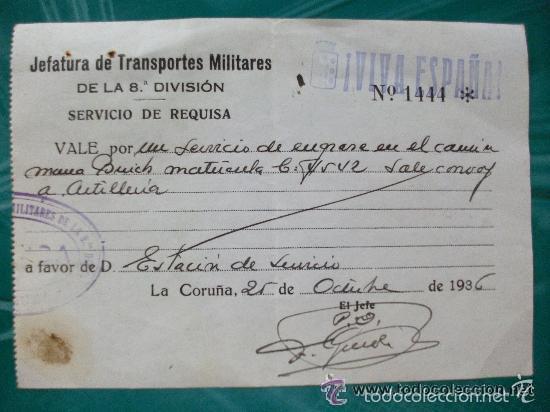 Military Antiques: GUERRA CIVIL : VALE POR UN ENGRASE . LA CORU&Ntilde;A , 1936.SELLO DE TINTA DEL ESCUDO CON CORONA MURAL