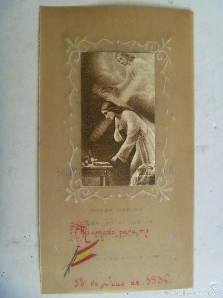 Militaria: GUERRA CIVIL : ESTAMPA DE COMUNION DE 1938 , EN PATRI&Oacute;TICA 18 JULIO 1936 , PINTADA A MANO