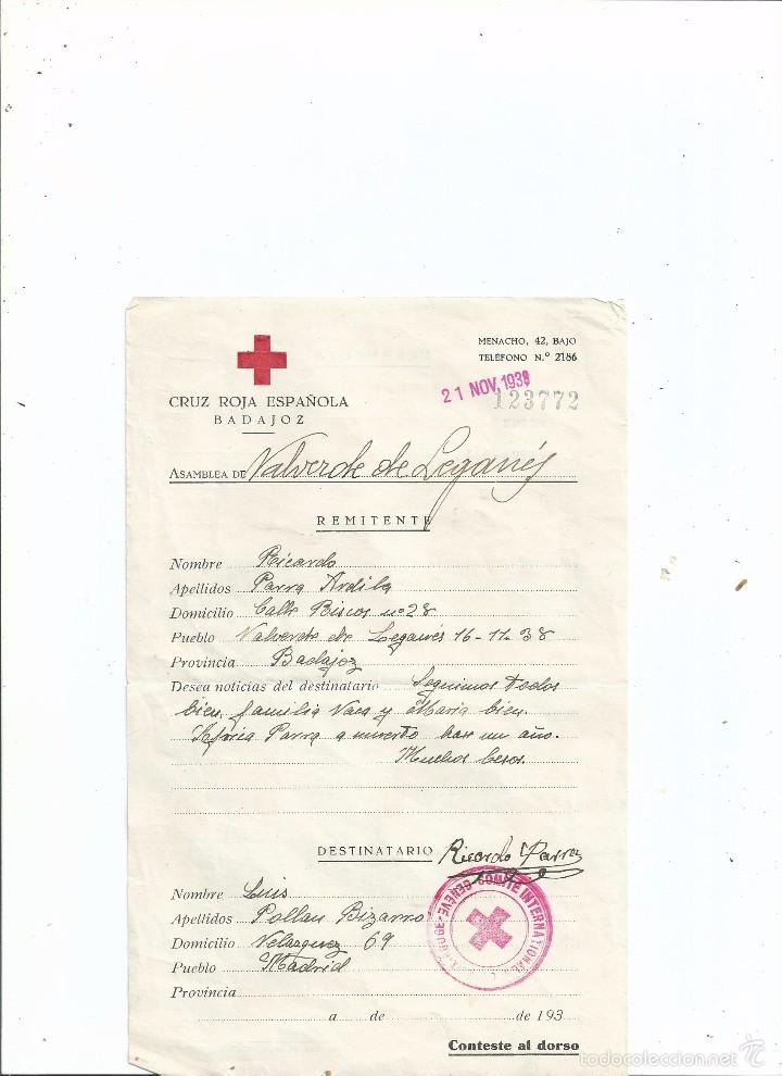 Militaria: 1938 - CRUZ ROJA ESPA&Ntilde;OLA - BADAJOZ - COMUNICACIONES DURANTE LA GUERRA