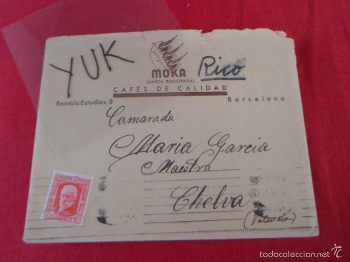 Militaria: SOBRE Y CARTA ~ ENERO DE 1937 ~ CON SELLO ~ Y PUBLICIDAD DE CAFES MOKA