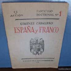 Militaria: ESPAÑA Y FRANCO. GIMÉNEZ CABALLERO. 1938.. Lote 58274365