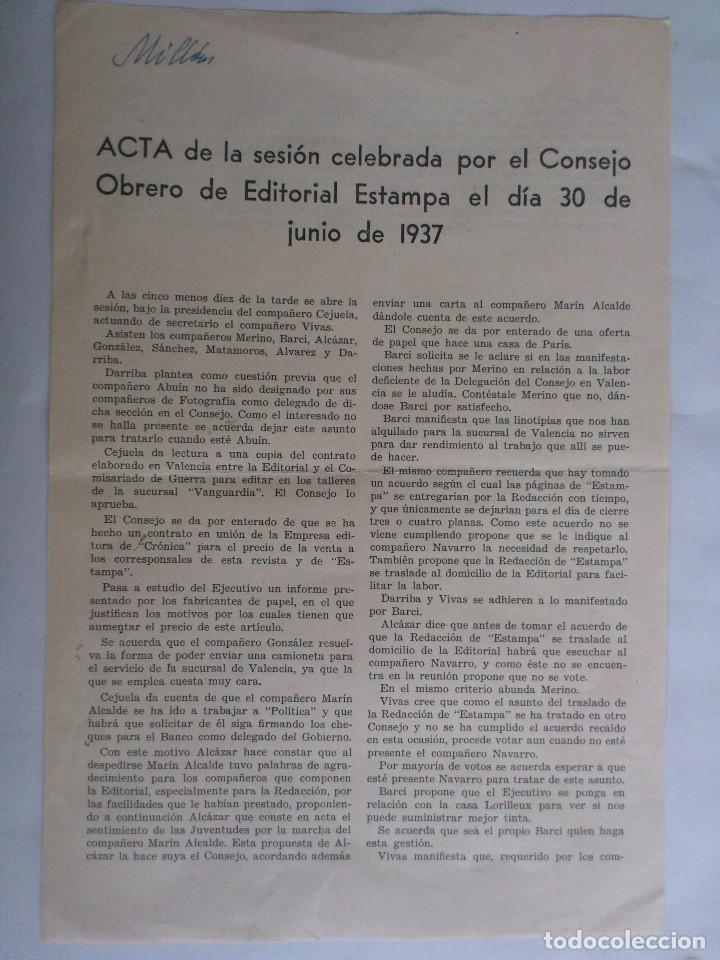 Militaria: ACTA DE LA SESION CELEBRADA POR EL CONSEJO EDITORIAL ESTAMPA EL 30 DE JUNIO DE 1937
