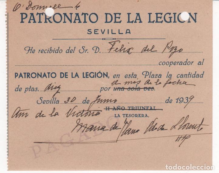 Militaria: Rar&iacute;simo Documento Patronato de la Legi&oacute;n en Sevilla. A&ntilde;o 1939