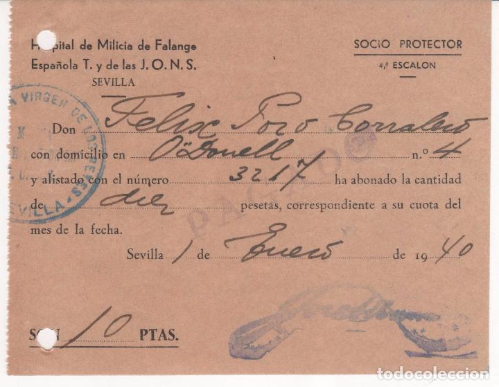 Militaria: Rar&iacute;simo Documento de Sevilla . Guerra civil. A&ntilde;o 1940. Hospial de Milicia de Falange