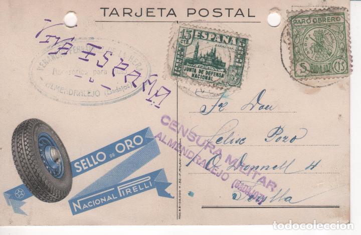 Militaria: Tarjeta Postal Venancio Fdez de la Hera, repuestos  auto. Almendralejo a Sevilla con censura militar