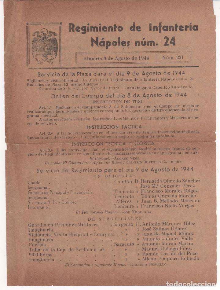 Militaria: Documento Regimiento de Infanter&iacute;a N&aacute;poles n&uacute;m. 24, Almer&iacute;a 1944