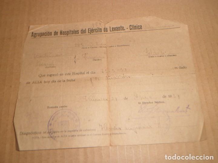 Militaria: ALTA MEDICA DEL HOSPITAL DEL EJERCITO DE LEVANTE - 23 MARZO 1939