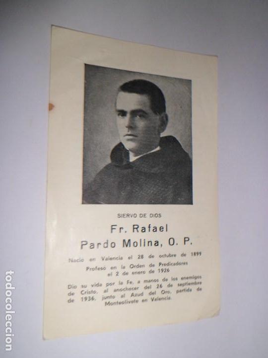 Militaria: estampita religiosa RECORDATORIO de la muerte de Rafael Pardo Molina asesinado en Valencia en 1936