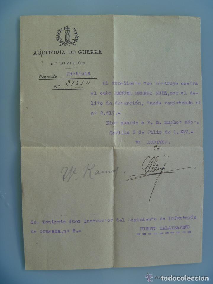 Militaria: GUERRA CIVIL : NOTIFICACION AUDITORIA DE GUERRA , EXPEDIENTE DELITO DESERCION. SEVILLA, 1937.